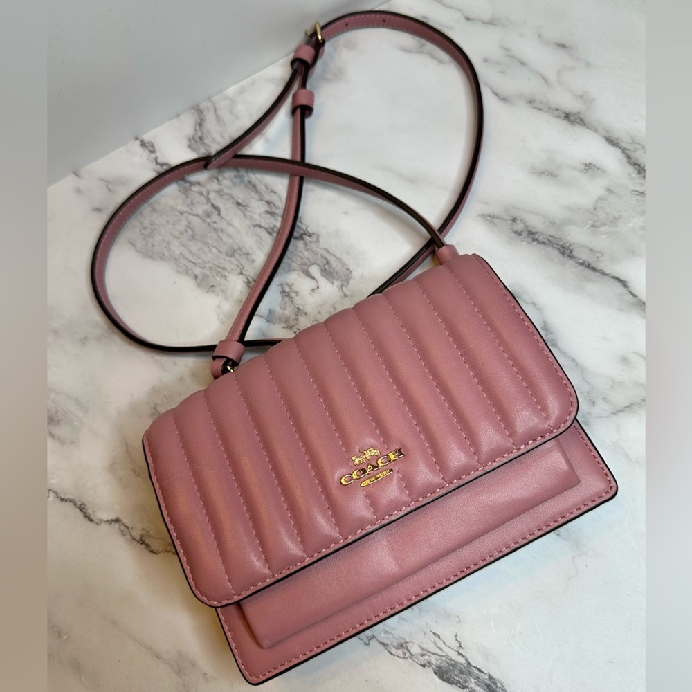 EUC Coach Linear Quilted Pink Nappa Leather 2 Way Belt Bag Crossbody - Picture 3 of 17